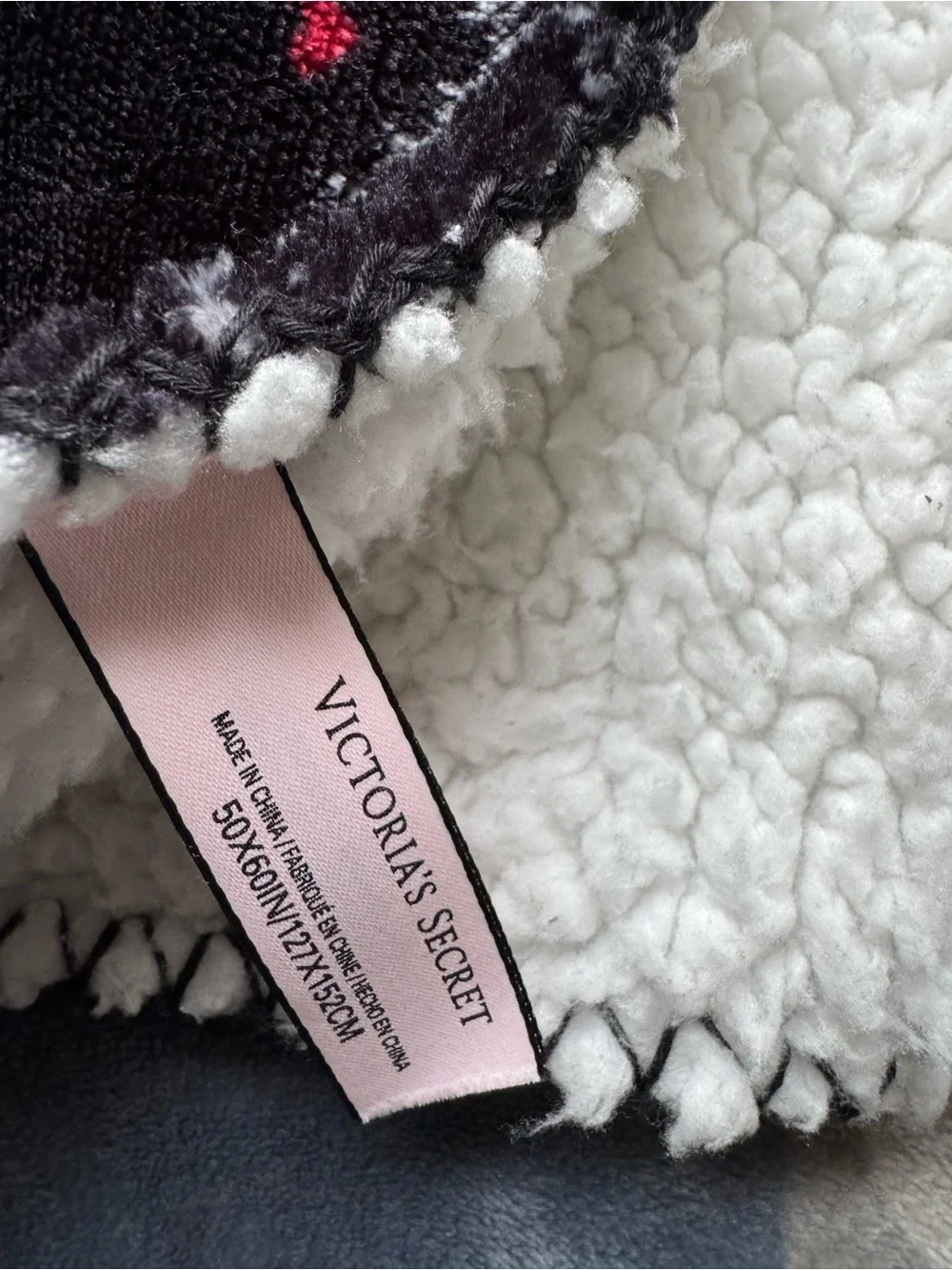 Victoria's Secret Black & Red Fair Isle Plush Throw Blanket